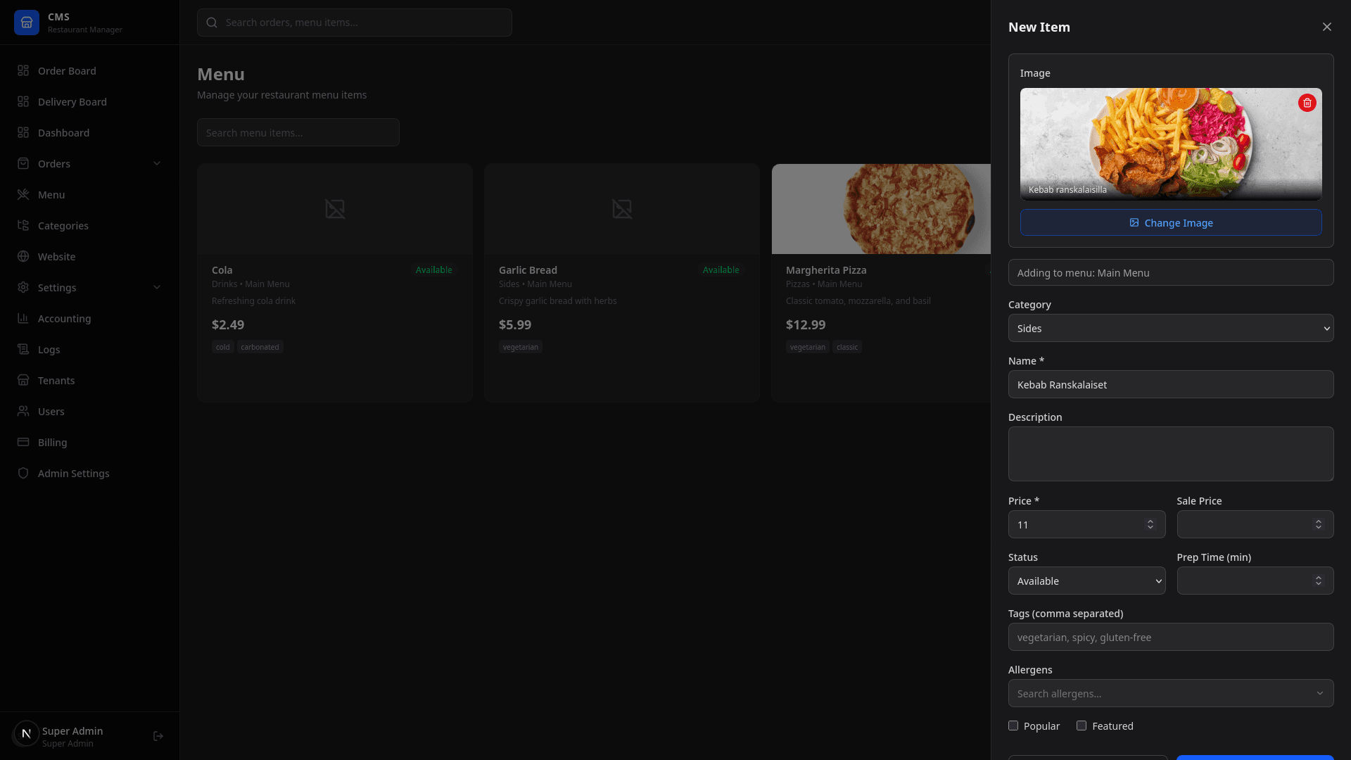 Menu management